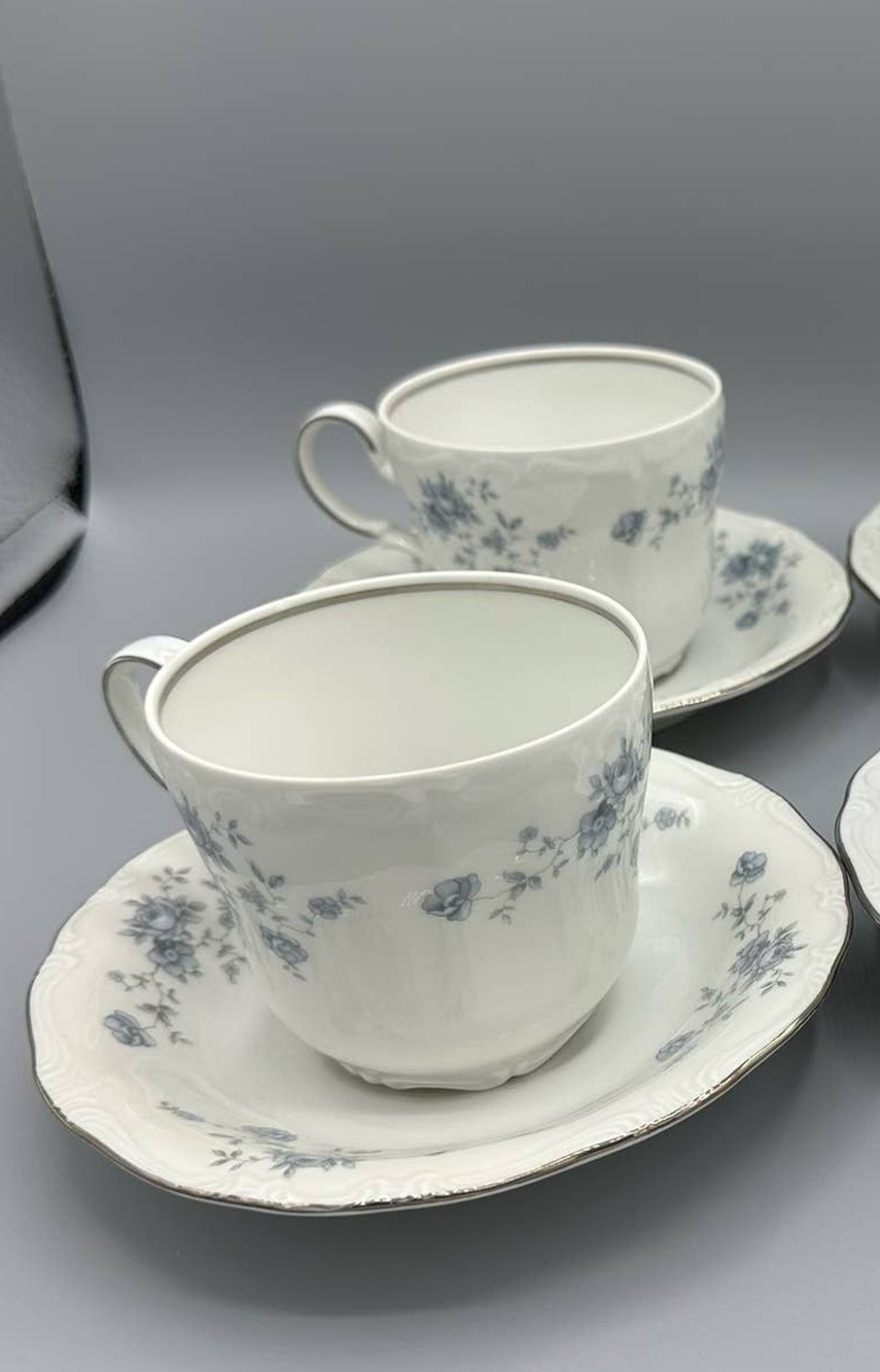 Vintage Johann Haviland Blue Garland Cups and Saucers Set of 2